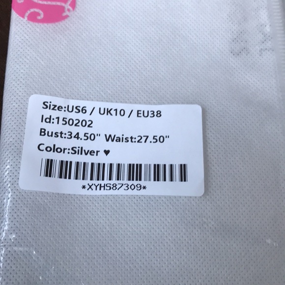 JJ’s House Silver Cascading Chiffon Ruffle Lace Sequin Cocktail Dress Sz. 6 New! - Picture 12 of 16